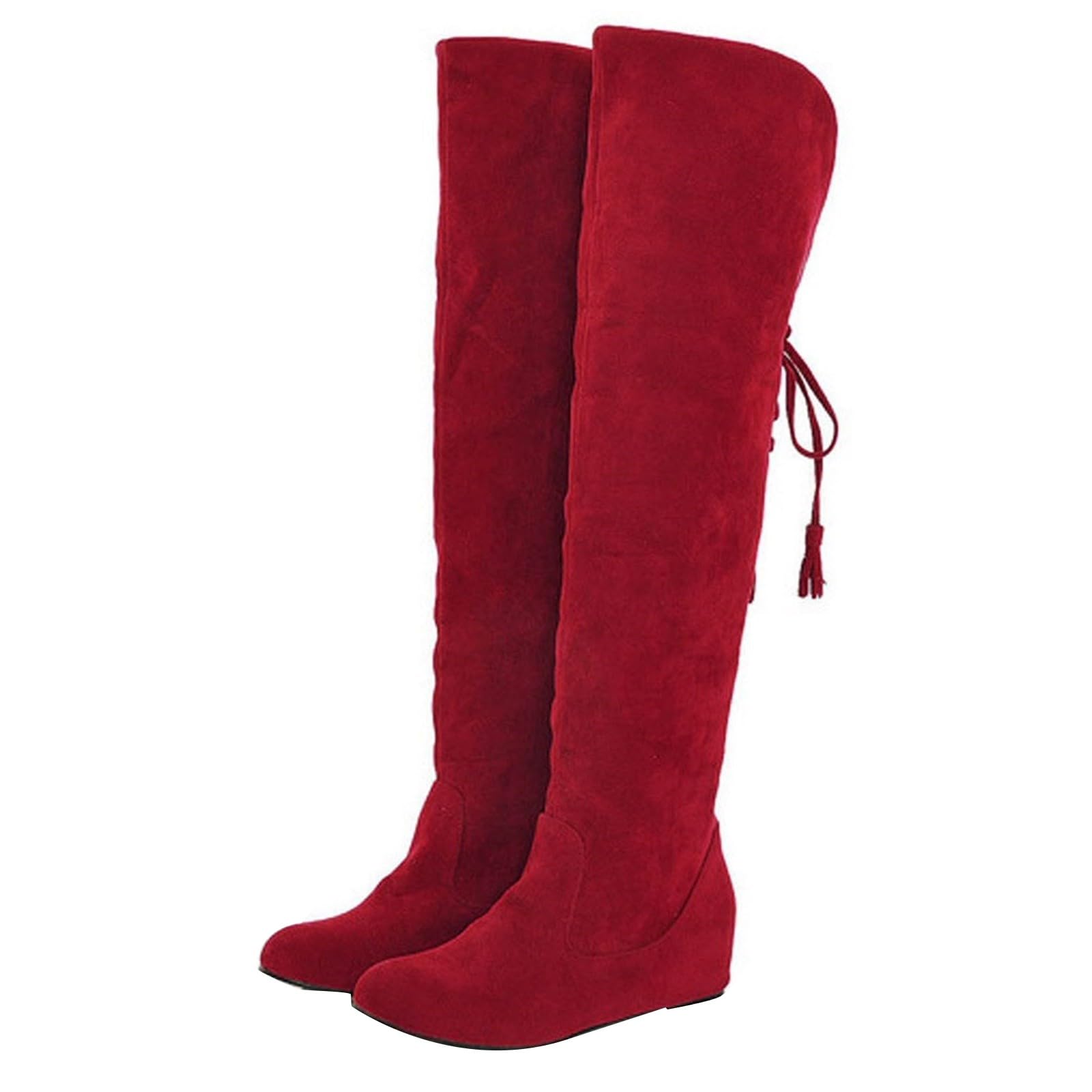 Generisch Stivali da donna comodi in camoscio eleganti piatti western da donna con punta rotonda alta tinta unita lunga stivali da donna stivali invernali