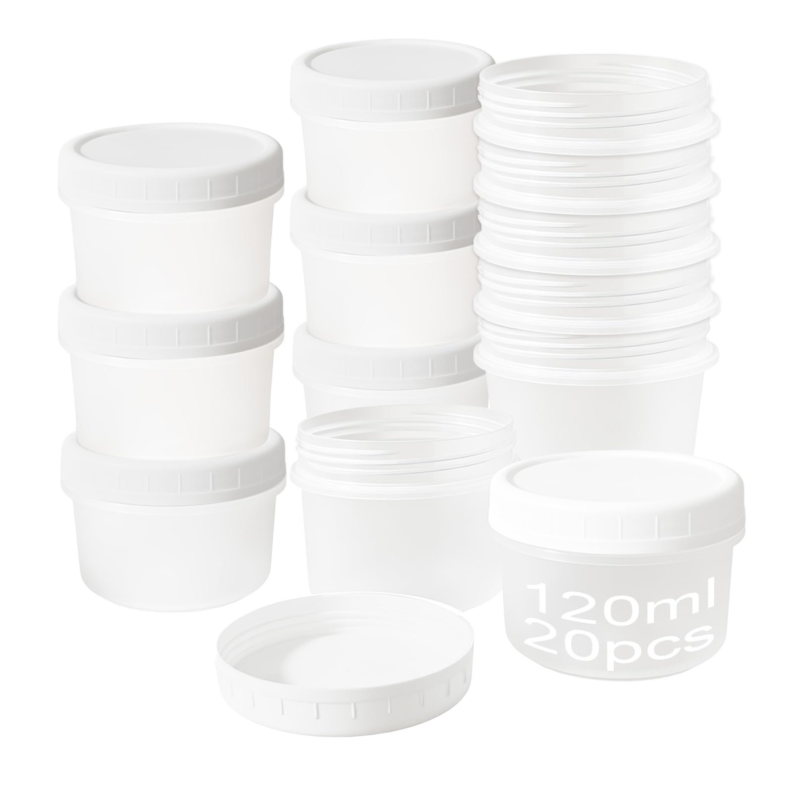 PDKKFF 20Pcs 4oz/120ml Small Food Containers with Lids, Plastic Food Storage, Reusable Stackable, Dishwasher & Microwave & Freezer Safe for Snacks Yogurt, DIY Craft
