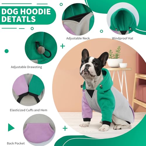 Image of BRKURLEG Dog Hoodie, Dog Hoodie Sweatshirts with Pocket and Hat, Warm Dogs Winter Coat, Calming Fleece Interior, Pet Sweater Shirt Hoodies Cold Weather Coat for Small Medium Dogs(GreenPurple, S)