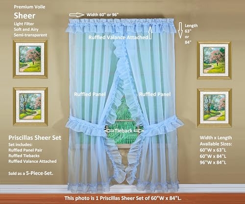 Image of Today's Curtain, Emelia Priscilla Sheer Pair 60 inch W x 84 inch L, Sky Blue, 5-Piece-Set