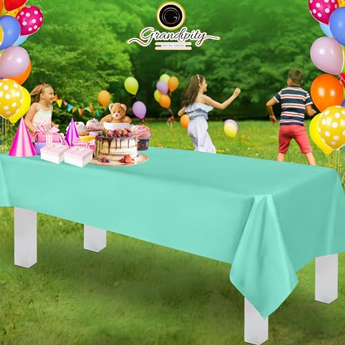 Image of Grandipity 24 Pack Premium Disposable Plastic Tablecloth 54 Inch. x 108 Inch. Decorative Rectangle Table Cover - Aqua