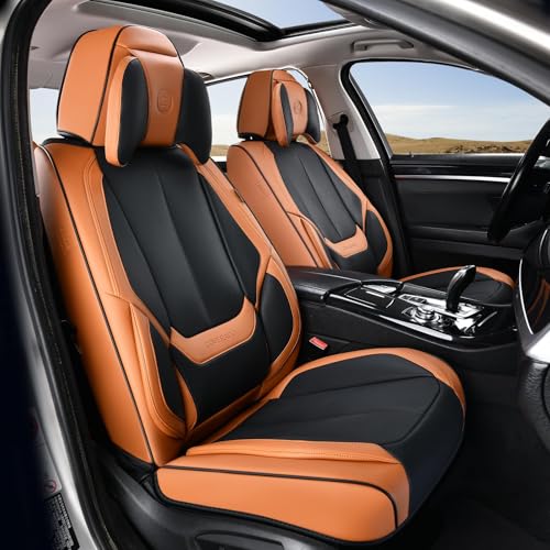 Image of Coverado Universal Seat Covers Front, 2-Pack Universal Seat Covers for Cars, Waterproof Nappa Leather Car Seat Covers with Head Pillow, Auto Protectors Fit for Most SUV Pick-up Truck-Black&Brown