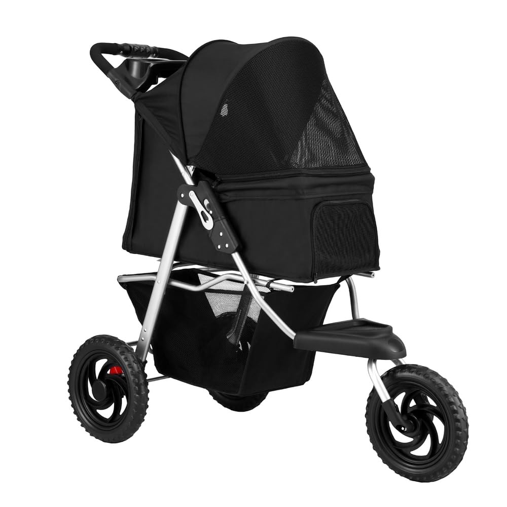 i.Pet Pet Stroller, Double Cat Dog Carrier Backpack Travel Strollers Pram Seat Trolley Outdoors Transport Carriers, Folding with 3 Wheels Removable Cushion Black