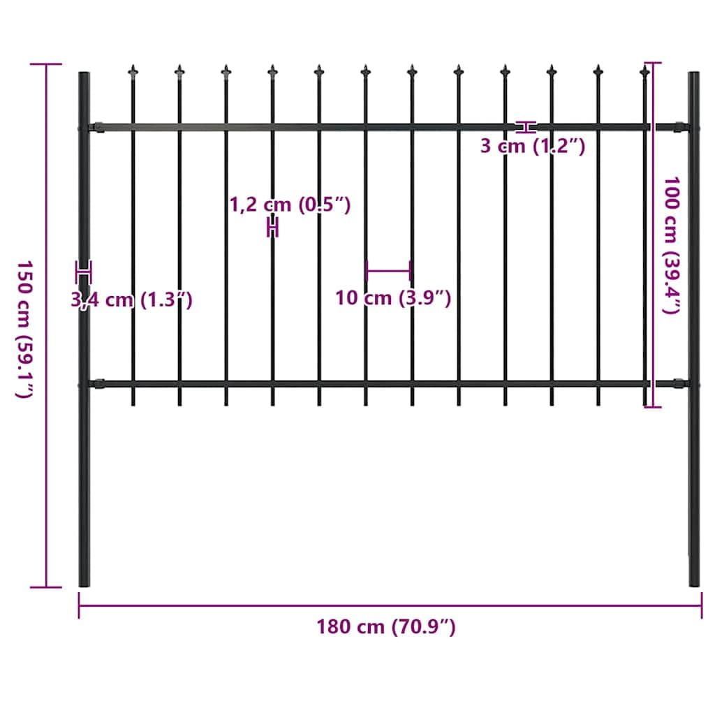 vidaXL Valla de Jardín con Puntas de Lanza Acero Cercado de Metal Paneles Valla Barrera Perimetral Segura Ocultación Decorativa Estable Negro 1.7x1m