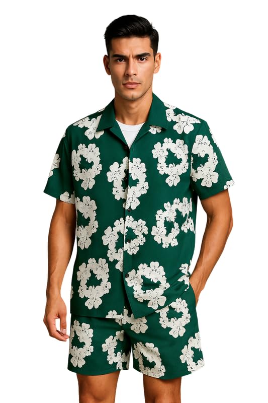 Image of Men's Printed Co-Ord Set | Plus Size Casual Shirt & Shorts Set | Nightwear Pajama Suit, Loungewear, Beachwear & Vacation Outfit Design No Shirt-Short Set10-Parent