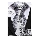 Hi-Tie Grau Schwarz Blume Herren Krawatten Einstecktuch Manschettenknöpfe Gewebte Seidenkrawatten-Sets