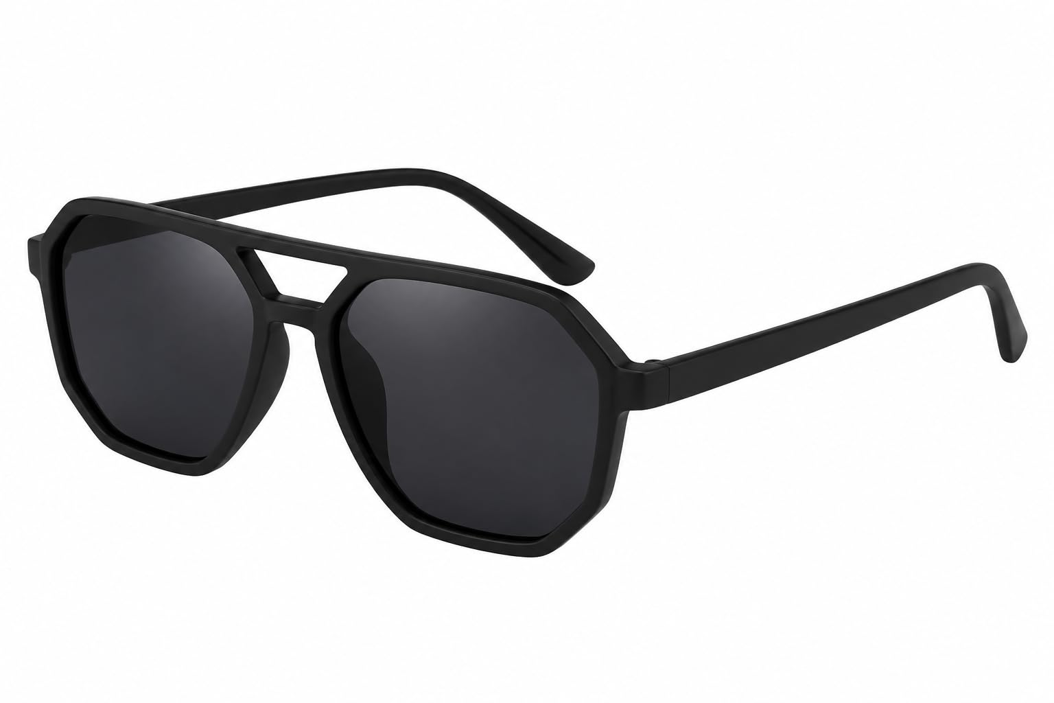 Matte Black sunglass Octagonal Double Bridge Sunglasses for Women $pmen-picture-53