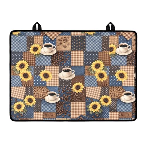 Image of Electric Stove Top Covers Heat Resistant Glass Ceramic Cooktop Cover Mat Multipurpose Kitchen Scratch Resistant Flat Top Stove Cover, 29 x 21 Inch, Sunflower Coffee Patchwork Print