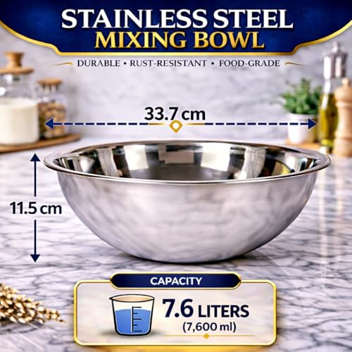 Image of KMW Stainless Steel Mixing Bowl Professional 8 Qt (7.6 litres) | with Enhanced Durability | for Buffets, Catering & Events (Set of 2 Bowls)