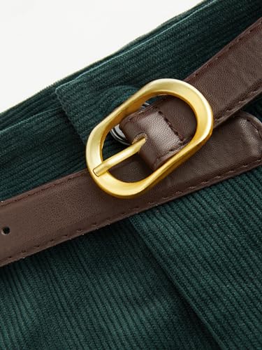 CIDER Corduroy Middle Waist Pocket Straight Leg Trousers with Belt2