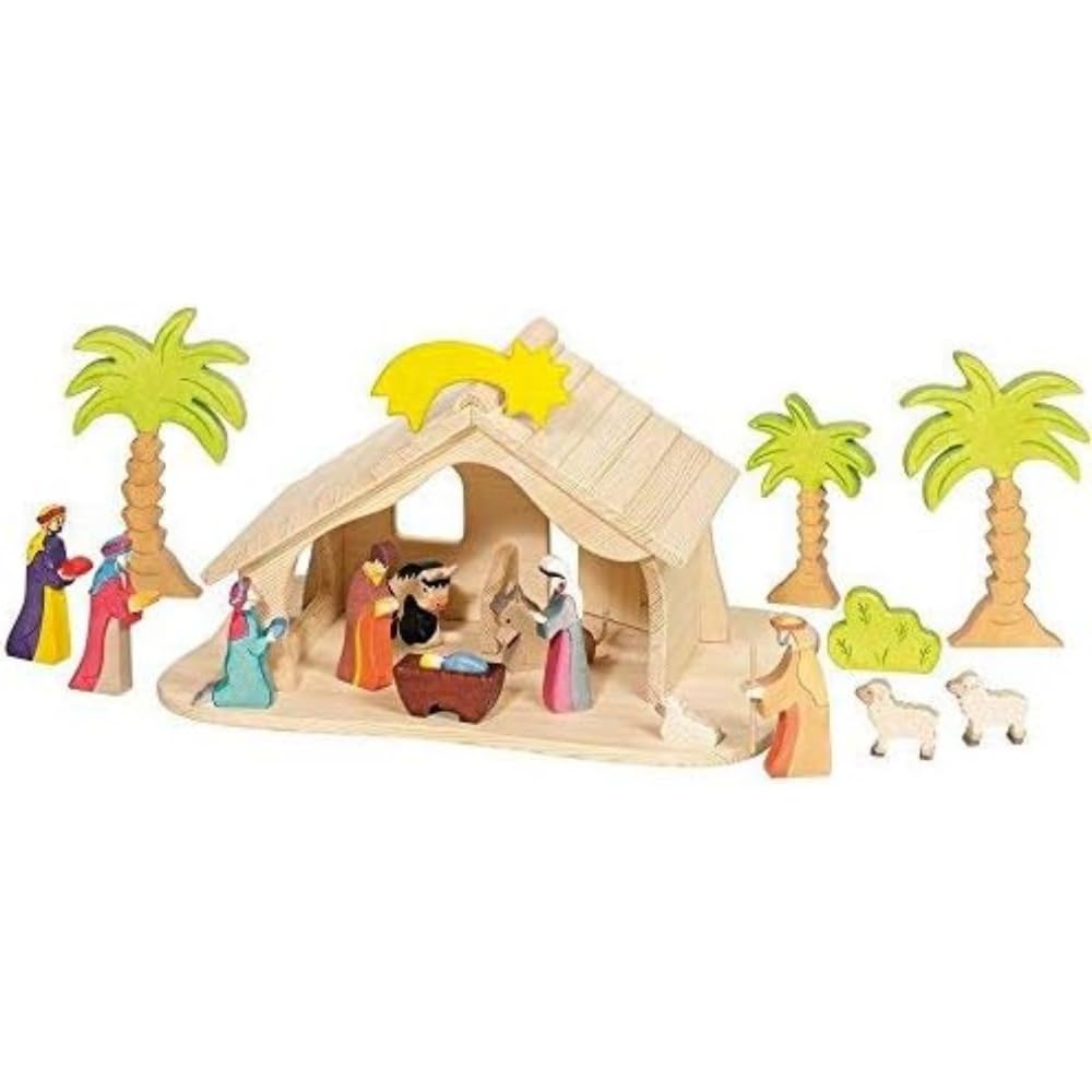 Holztiger Puppenhaus mit Weihnachtsstern (ohne Figuren, ohne Bäume)