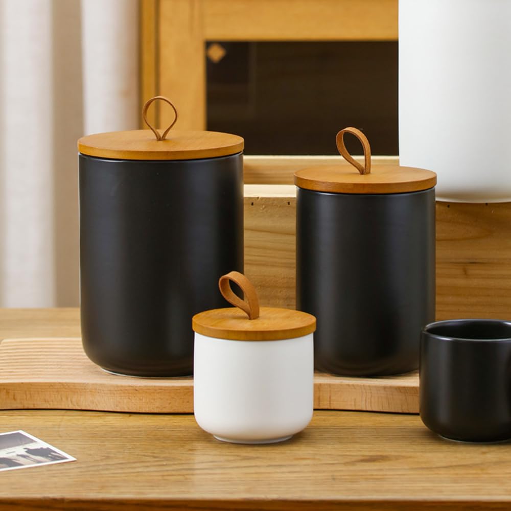 3er Set Vorratsdosen Keramik mit Deckel, Kaffeedose Teedose Vorratsdosen Porzellan, Aufbewahrungsdosen küche für Tee Kaffee Bohne Zucker Gewürz Nüsse Korn(260ml,800ml,1300ml)