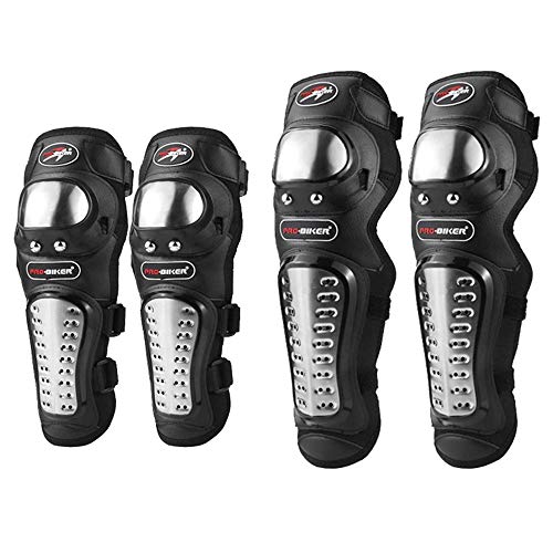 Image of Autofy Pro-Biker Alloy Steel Elbow Guard Knee Guard Shin Protector for Bikers Riders Bike Motorcycle (Black Set of 4)