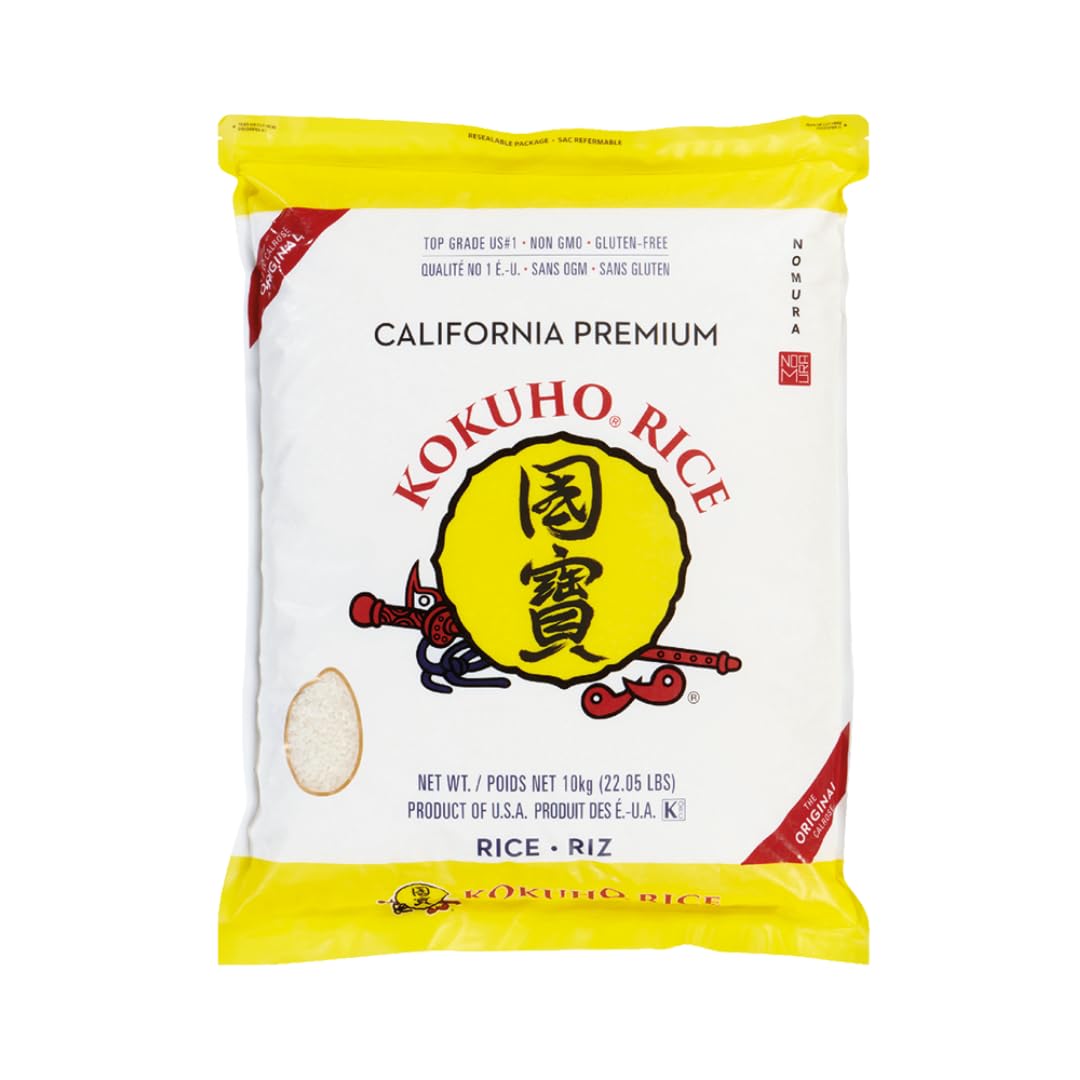 Rice California Premium Sushi Rice Japanese Style • The Original Calrose • Top Grade US#1 • Non GMO • Gluten Free • Product of USA, 22.04 lbs ℮ 352.74 oz ℮ 10 kg