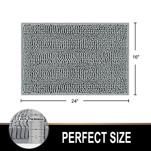 Bath Mat For Bathroom Chenille Soft Shaggy Plush Rug, Non Slip Water Absorbent Machine Washable Striped Indoor Floor Mats Bath Rugs For Entryway Carpet, 16 X 24 Inches, Gray #TOP1