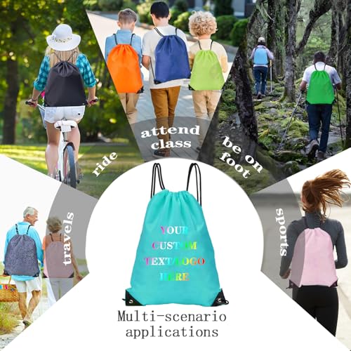 Custom Bags With Your Logo Set of 100 Custom Backpack Draw String Bags Pack Bulk for Travelling Swimming Gym Everyday Use (Blue 2)