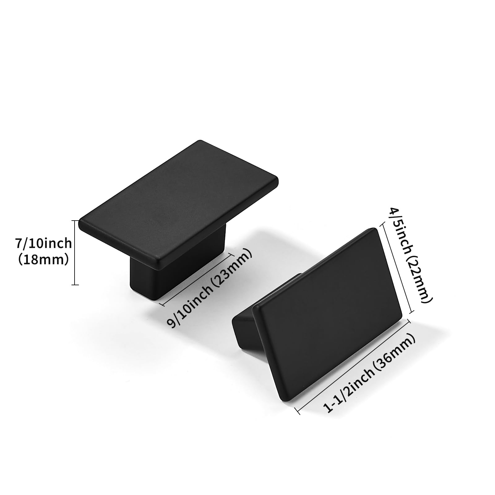 KHTUMEWARE-170025 Square Knob, Matte Black, 1-1/2 in (38 mm), 5-Pack in Matte Black — KHTUMEWARE