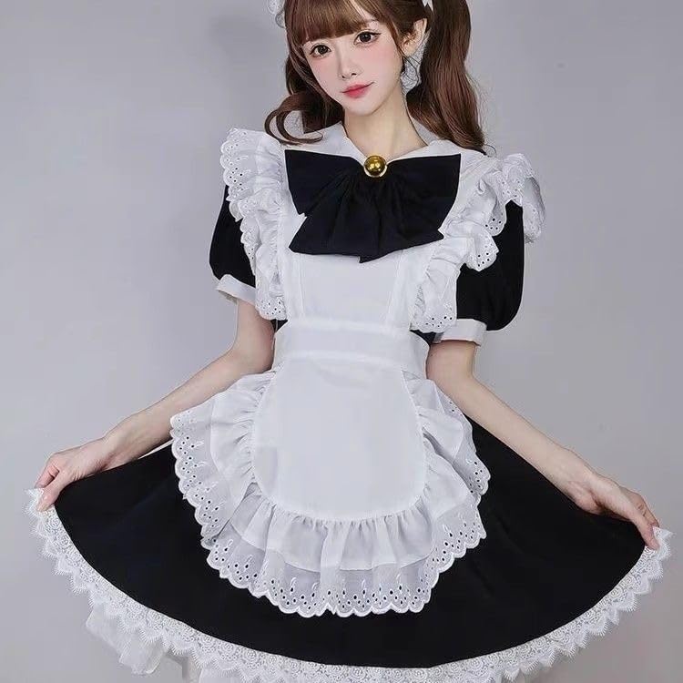 Women's French Maid outfit Anime Cosplay Costume Lolita Uniform Apron with Lace Trim Halloween Fancy Dress - Image 5
