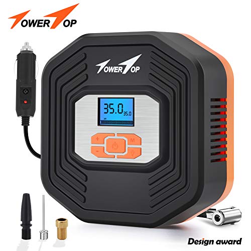 TowerTop Portable Air Compressor Pump/12V DC Digital Tire Inflator, Automatic Shut Off at