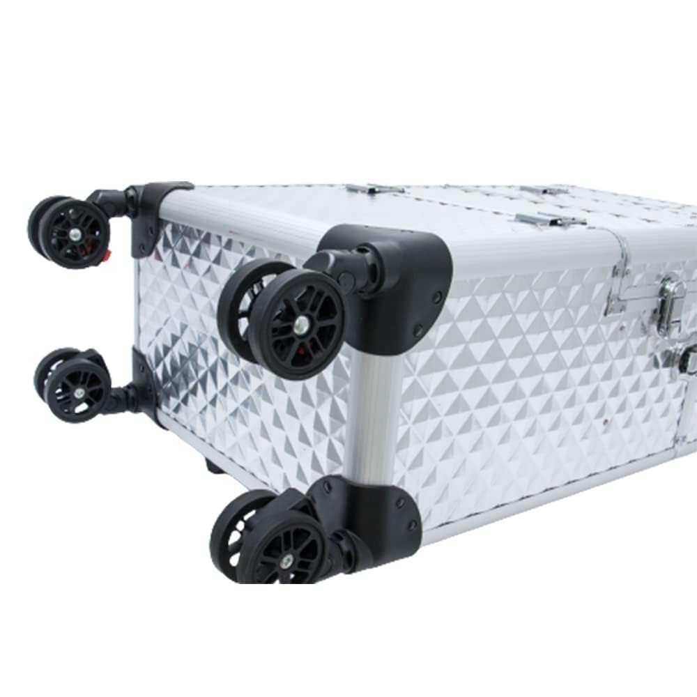 FOLELLO 3-in-1 Marvel Rolling Professional Multifunctional Makeup Travel Vanity Case | Aluminum Trolley Vanity Salon Station (Diamond Cut- Silver) - Image 8 thumbnail