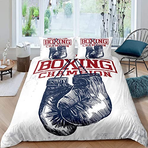 Gants de Boxe Housse de Couette Ados Adulte Muay Thai Housse de Couette pour Enfants garçons Jeu de Sport Rétro Gris Blanc Parure de lit,Housse de Couette...