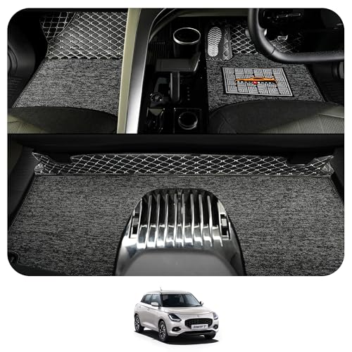 Image of CONTINENTAL [Butterfly 7D Swift Car Mats] Luxury 7D Car Floor Mats for Swift (2024-2026) || Scratchproof & Waterproof Swift 7D Car Mats || Color - Black & Silver