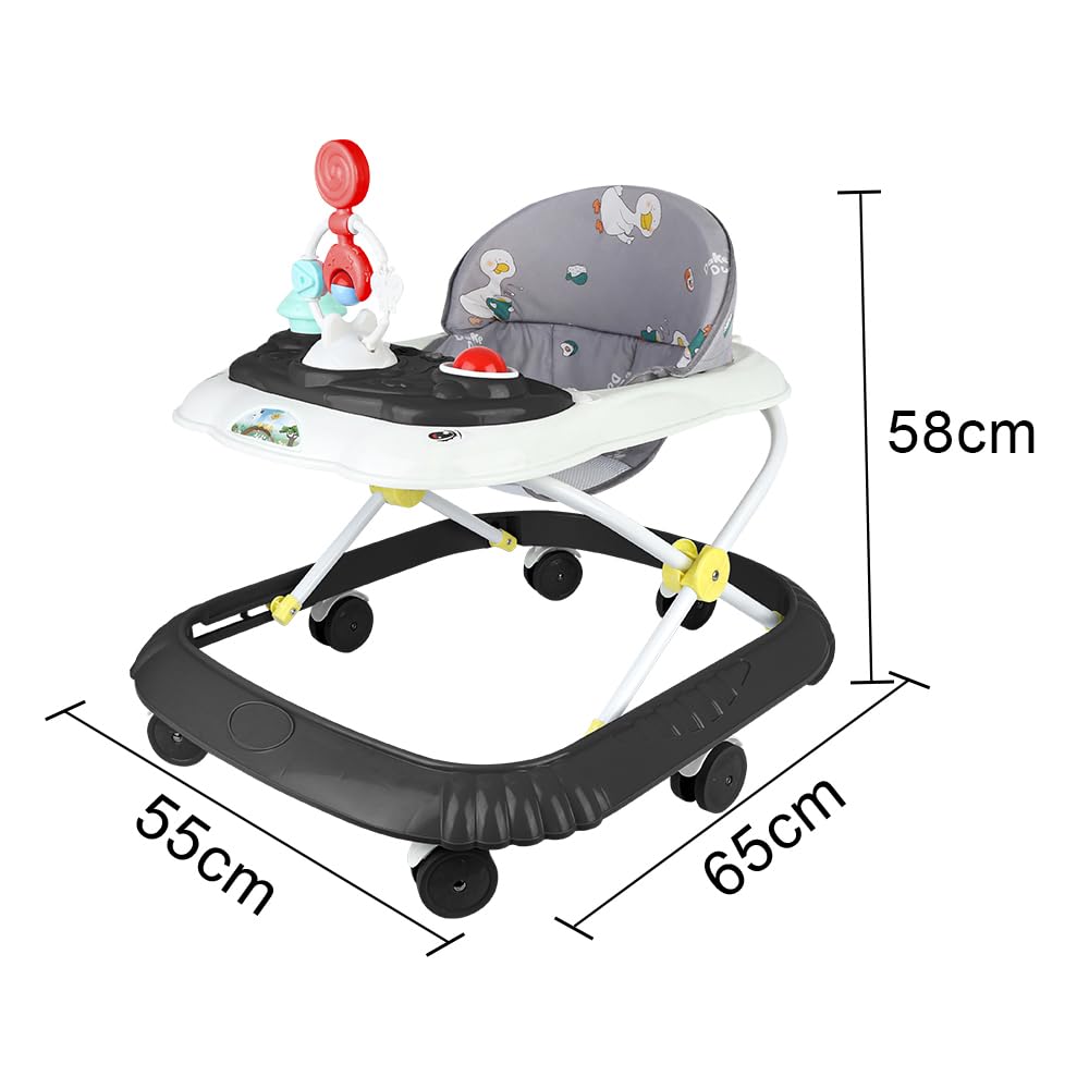 Girello 4 in 1, girello pieghevole per bambini con vassoio di gioco interattivo con suoni, base anti-ribaltamento, deambulatore ruote in silicone e 4 posizioni di altezza, da 6 a 18 mesi (nero-67 x 72 - 2