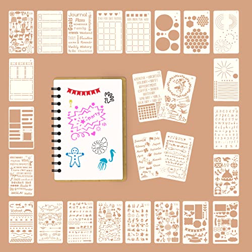 Plantillas de Diario Plantillas de Pintura Reutilizables Plantillas para Bullet Journal Cuaderno Scrapbooking Tarjetas DIY 26 Piezas