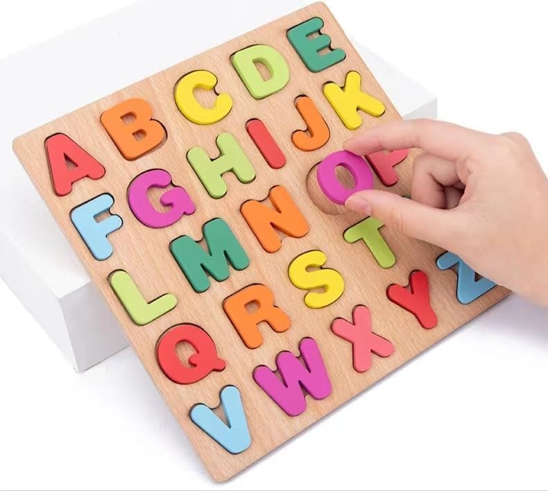 Image of Khasala Brothers Wooden ABCD Alphabet Number Shape Explorative Puzzles Toddler Learning Puzzles,Educational Activity Boards Toys for Child Boys and Girls (ABCD)