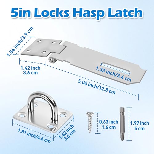 Image of 1 Pcs Door Locks Hasp Latch,5 Inch Stainless Steel Safety Packlock Clasp Hasp Lock Latch,Hasp Lock Latch for Doors,Extra Thick Brushed Finish with Screws (1 Pcs Stainless Steel, 5 inch)