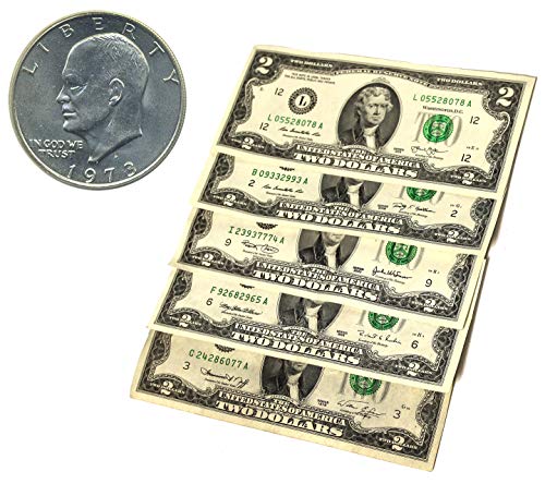 BoomValue Eisenhower Dollar and qty5 - $2 Bills Fun Gift