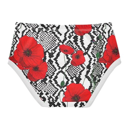 Florals Toddler Girls Underwear 2t Cotton Girl Panties Cute Red Poppy Flowers Black White Briefs Underpants2