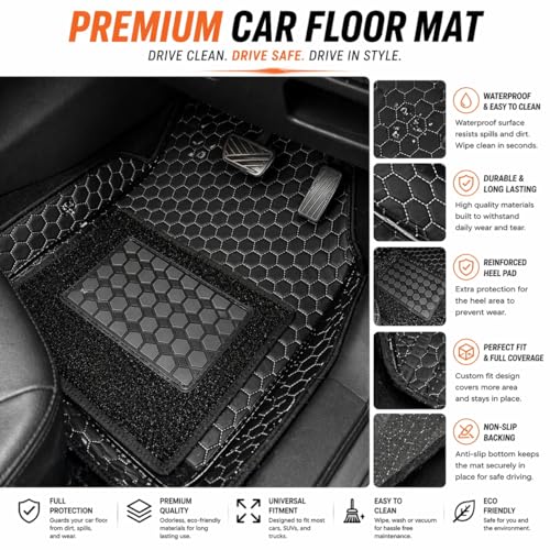 Image of Premium Universal 7D Car Floor Mat Compatible with Renault Kiger 2021-2026 | Waterproof | Anti-Slip | Luxury Premium Leather Car Mat | Full Coverage | All Weather | Car Foot Mats - (Black Silver)