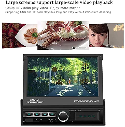 Single Din Touch Screen Car Stereo 7 Inch Flip Out Car Radio Car In-Dash Head Units With Usb/Aux-In/Sd Card Port Supports Mirror Link For Android/Ios Phone + Backup Camera & Remote Control #TOP6