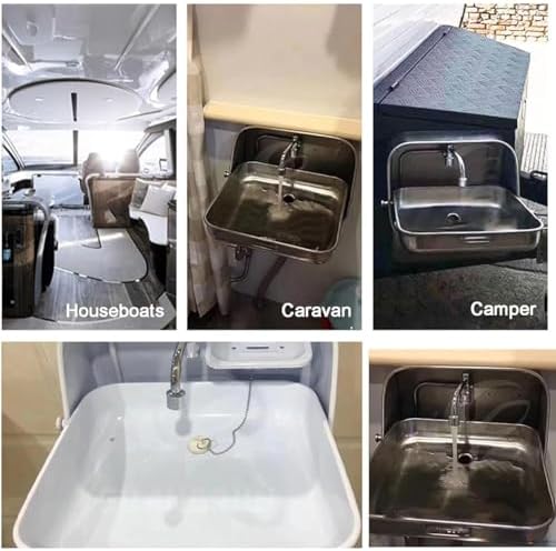 RV Wall-Mounted Sink,RV Sink Hand Wash Basin Sink, Folding RV Caravan Sink Stainless Steel Bathroom Sink with Cold Water Faucet, Wall Mount Small Outdoor Sink for RV Camper Kitchen