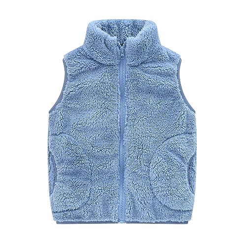 Boys Full Zip Fleece Vest Closure Sleeveless Outwear Warm Jacket Waistcoat Christmas Clothes with Pockets (Blue, 2-3 Years)