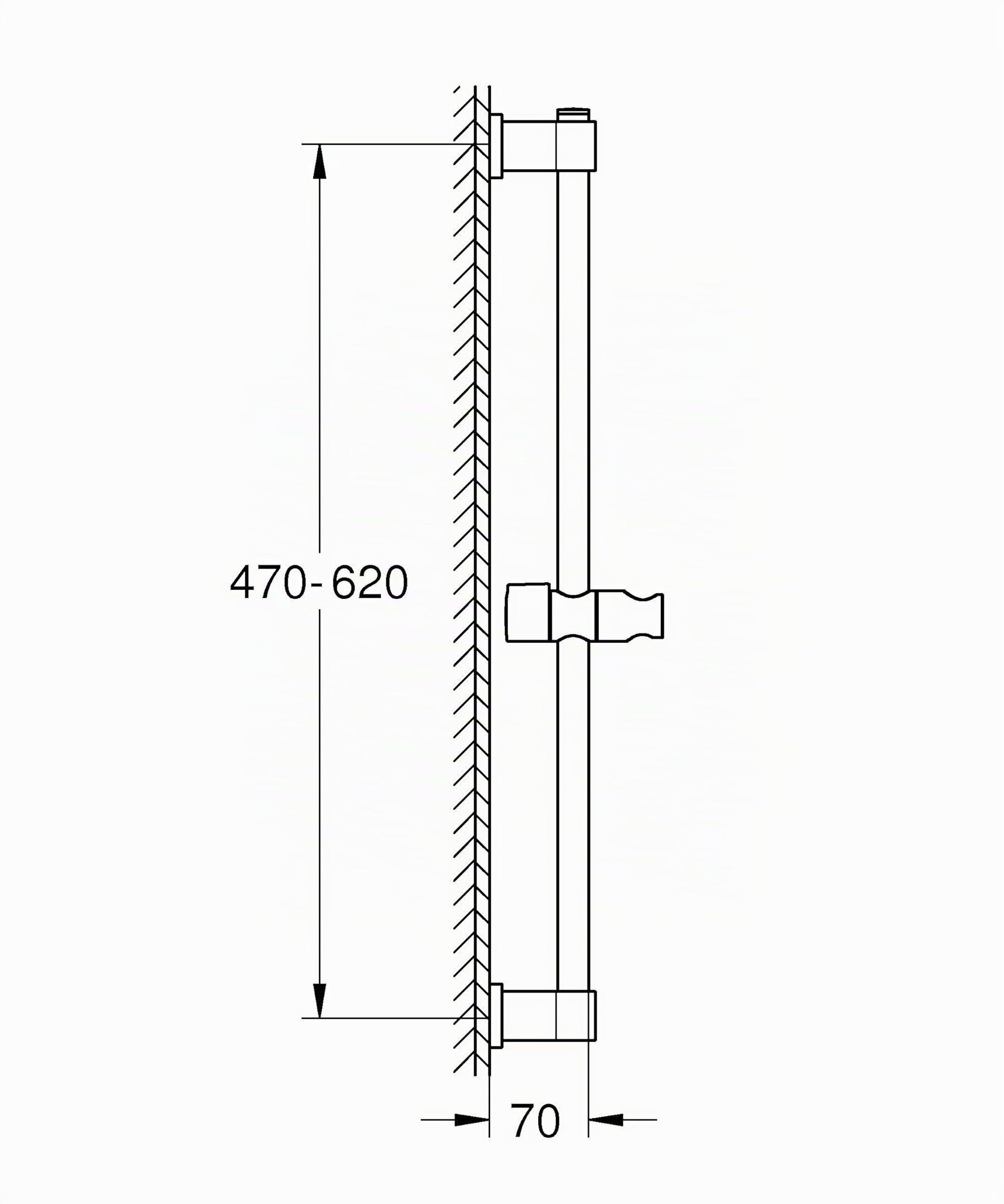 GROHE Vitalio, Duschstange 60cm ohne Bohren (oberes Befestigungselement verstellbar, mit Gleiter & Gelenkstück, zum Kleben oder Bohren, inkl. Schrauben & Dübel, ohne Kleber), chrom, 27724001