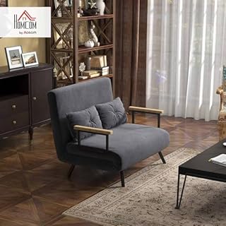 HOMCOM Canapé Convertible 2 Places 4 en 1, canapé-lit avec Dossier réglable sur 5 Niveaux, 2 Coussins et siège rembourré, Tissu Effet Velours, pour Salon, Chambre d'amis, Petit Espace, Gris