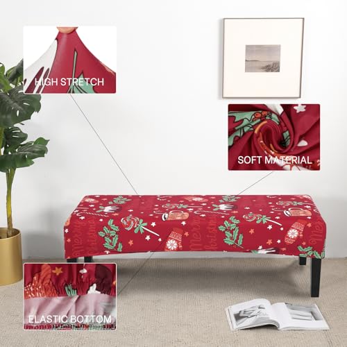 Image of SearchI Christmas Dining Bench Cover, Stretch Washable Long Bench Seat Covers, Rectangle Dining Table Bench Slipover for Dining Room, Living Room, Kitchen(Foliage Pattern)