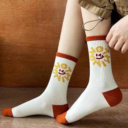 Image of Women's stockings 3 pieces | Smiling face combed cotton | Slip-proof cuffs | Spring and Summer white socks