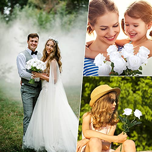 Ezflowery 12 Pcs Artificial Roses Flowers White Silk With Single Stems Real Touch For Diy Bridal Bouquet, Wedding Centerpieces, Arrangements, Party Decoration, Home Décor #TOP2
