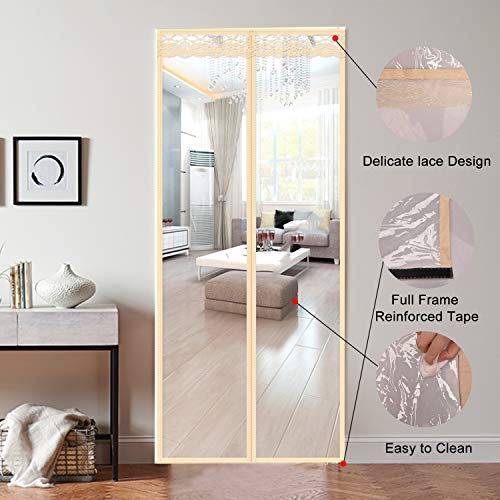Insulated Door Curtain-Magnetic Thermal Door Cover,Block Draft Out in Winter,Keep Cool in Summer,Hand Free Closure-for Kitchen/Air Conditioner Room/Patio(36 x 82 inch, Beige Transparent Styles)