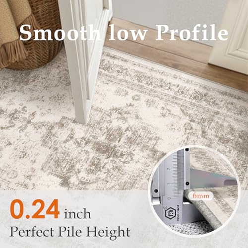 Runner Rug 3x8 Beige Hallway Washable Carpet Non Slip Vintage Medallion Carpet Low Pile Soft Distressed Retro Indoor Long Rug for Entryway Kitchen Bathroom Laundry Bedroom