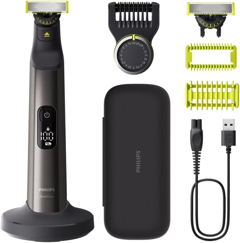 OneBlade Pro 360 Authentic Face & Body Electric Beard Trimmer, Shaver and Bodygroomer, 2X 360 Blades, 1x 14-Length Comb, 1x Body Kit, 1x Charging Stand, 1x Travel Case, QP6652/30