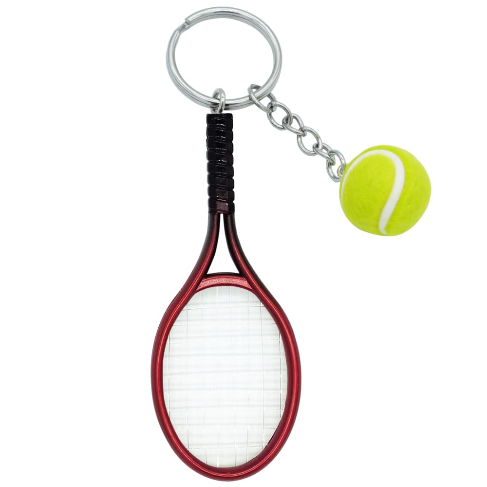 Moydolo Cute Mini Tennis Racket Keychain Key Chain Charm with Tennis Ball Key Ring Pendant