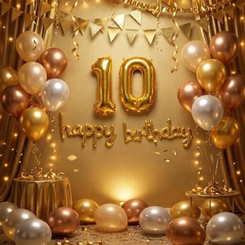 Image of Number 10 Balloon Foil Mylar Balloons for Birthday Party Decoration (Gold, 16 Inch)