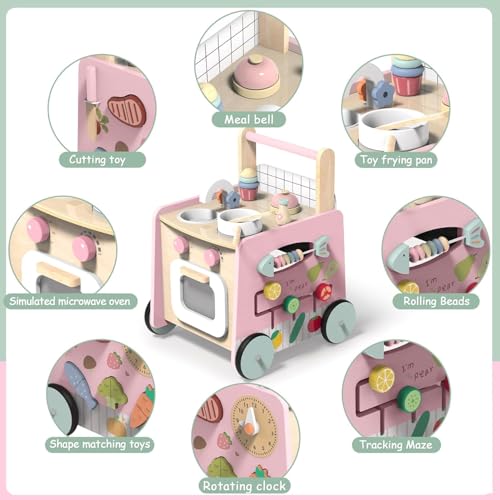 VITONIS Trotteur Bébé en Bois, Chariot de Marche Bebe en Bois, Jouet en Bois Centre d'activité pour Enfant, Baby Walker, Cadeau pour Garçons et Filles – Image 4