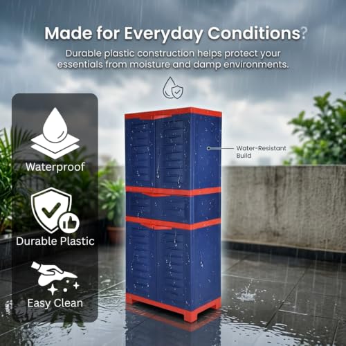 Image of Supreme Furniture Fusion 02 MDR 01 Multipurpose Plastic Cupboard | 40-Months Warranty* | Cabinet with 1 Drawer Storage at Center | Spacious Shelves | Big Organiser for Bedroom | DIY |Royal Blue Red