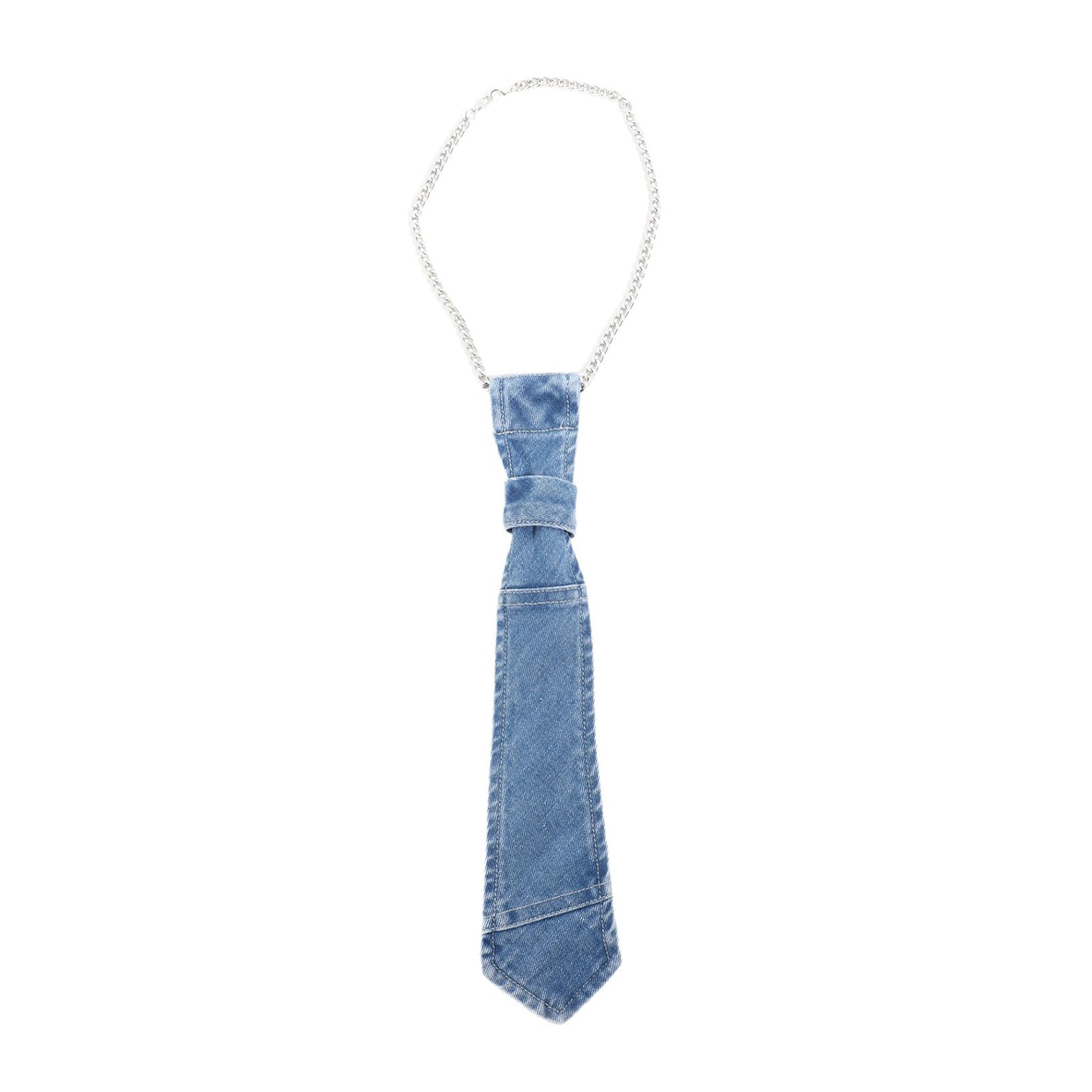 Ljmyy Adjustable Chain Necktie Distressed Jean Blue Polyester Knot Freely Tie For Casual Wear and Theme Event Gathering