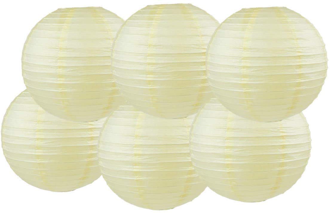 Paper Lanterns Mix Color Packs of 6 Round Paper Lanterns Lampshade (All Ivory/Cream, 12" (30 Cm)) — view 46